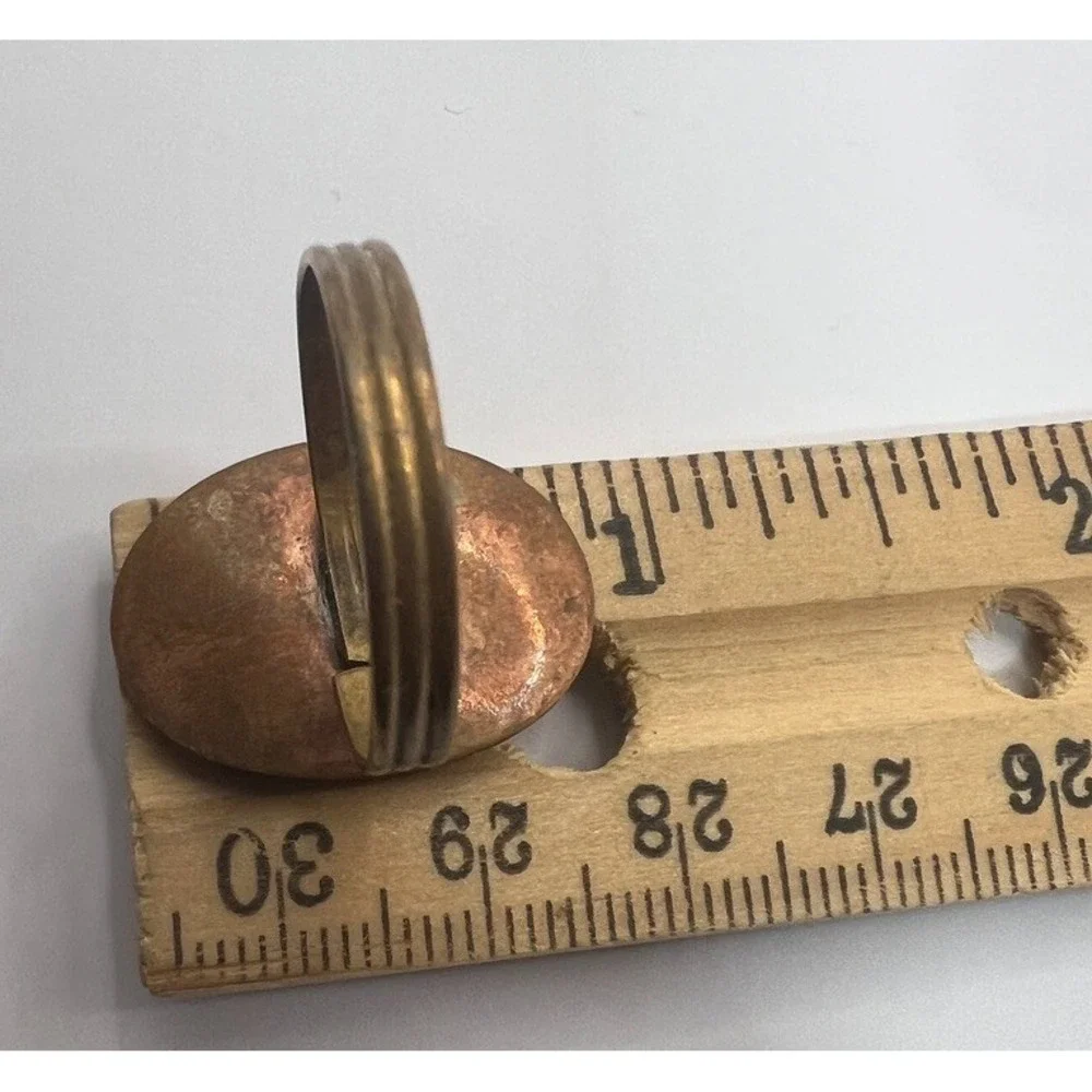 Copper Brass Ring‎ Signet Style Rustic Boho Medieval Adjustable Artisan Earthy